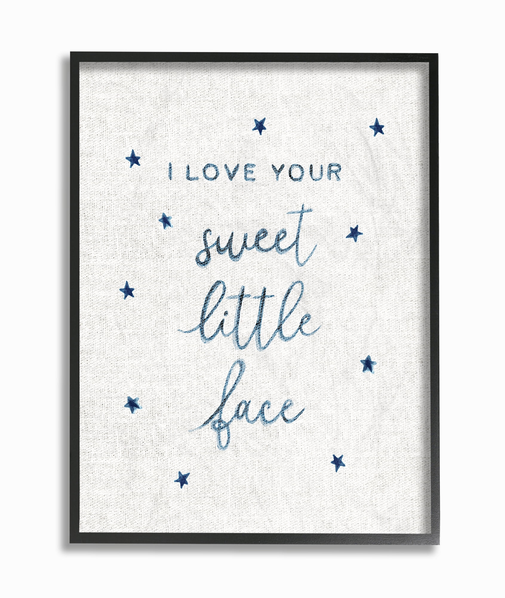 The Kids Room By Stupell I Love Your Sweet Little Face Navy Stars on Linen Framed Art, 11 x 14, Design By Artist Daphne Polselli 11 x 14