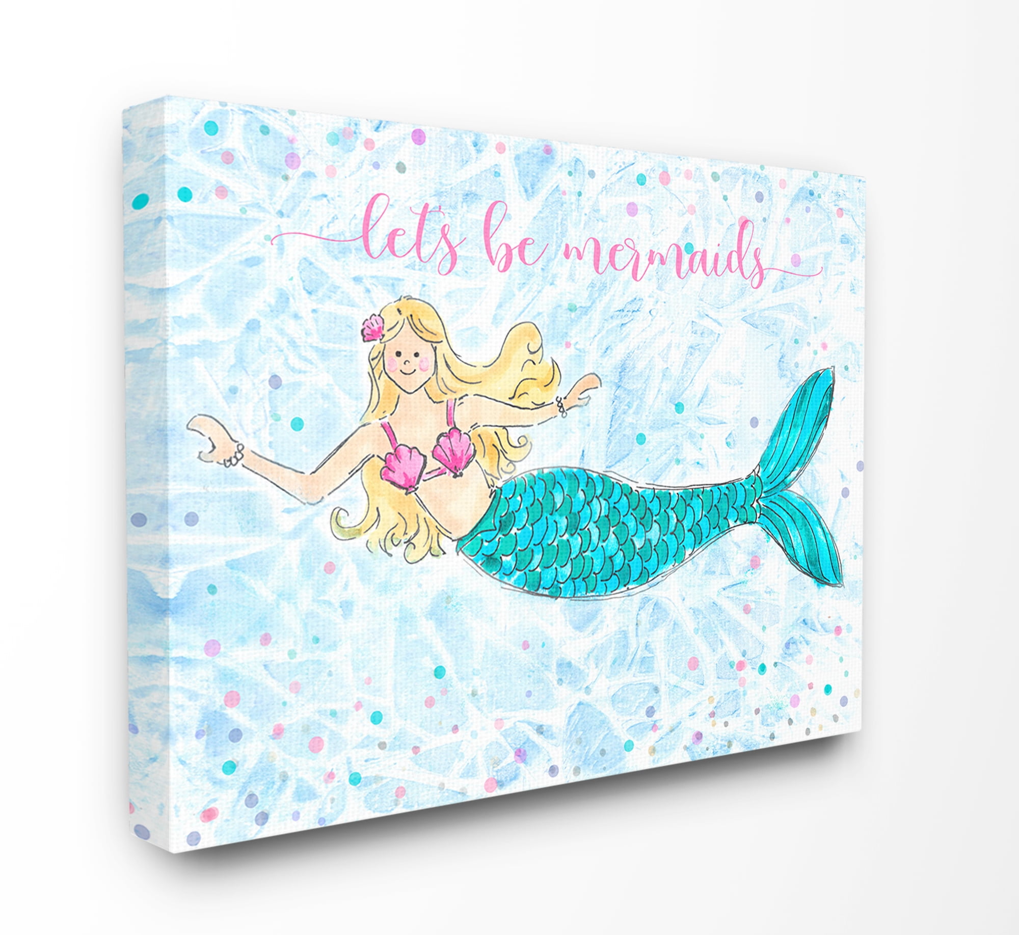 The Kids Room By Stupell Lets Be Mermaids Blue and Pink Swimming Mermaid Canvas Wall Art