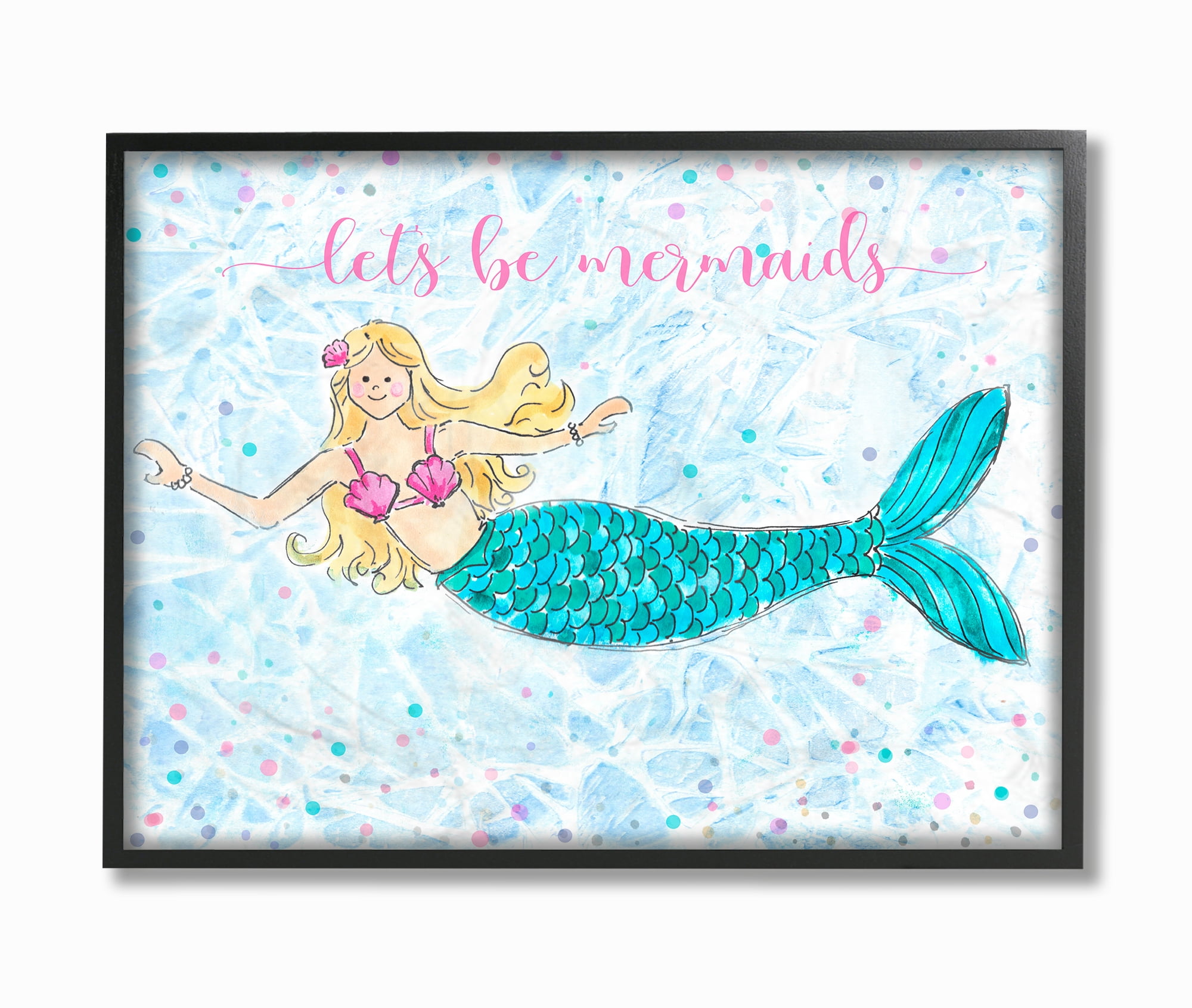 The Kids Room By Stupell Lets Be Mermaids Blue and Pink Swimming Mermaid Framed Texturized Art
