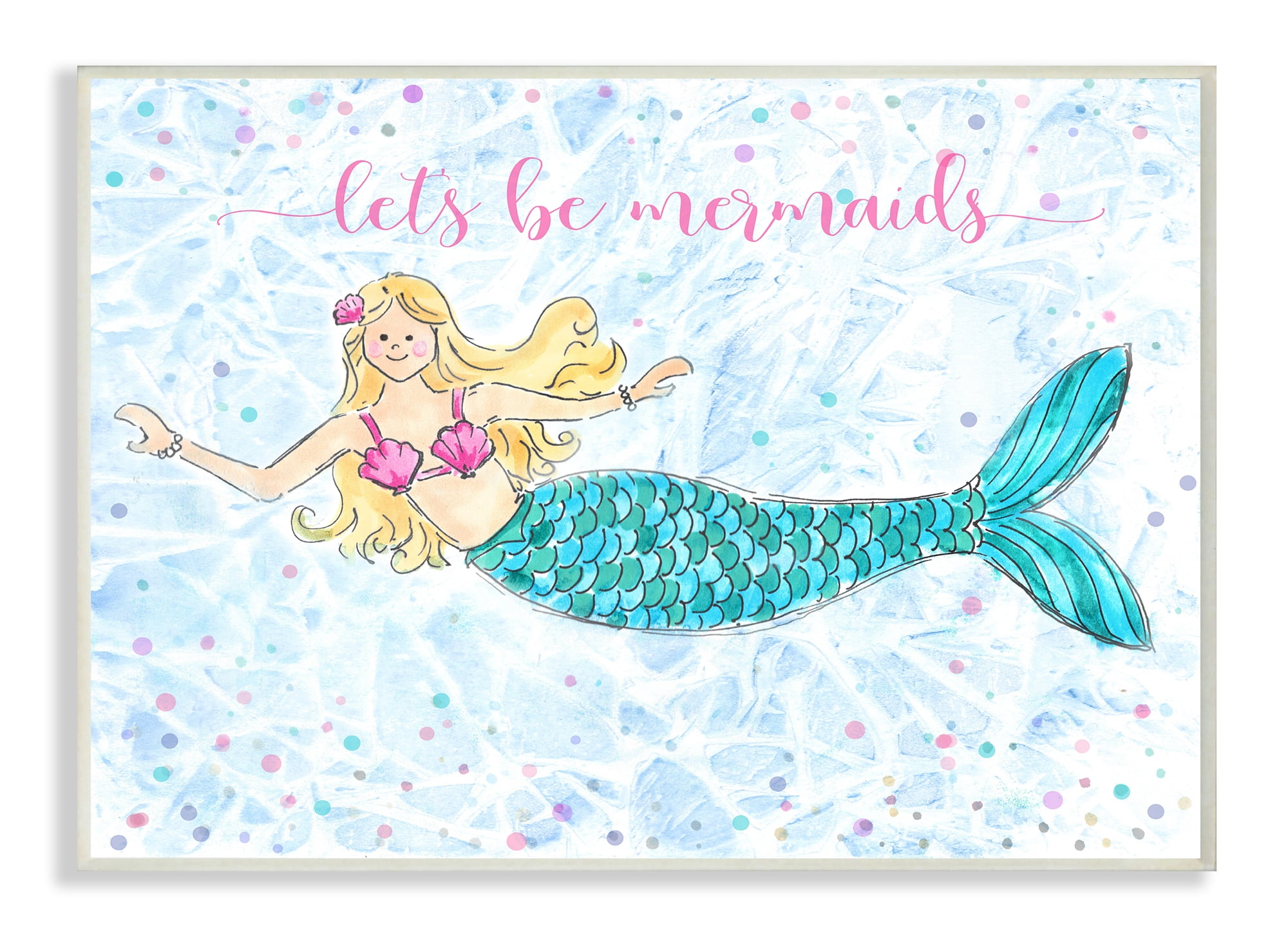 The Kids Room By Stupell Lets Be Mermaids Blue and Pink Swimming Mermaid Wall Plaque Art