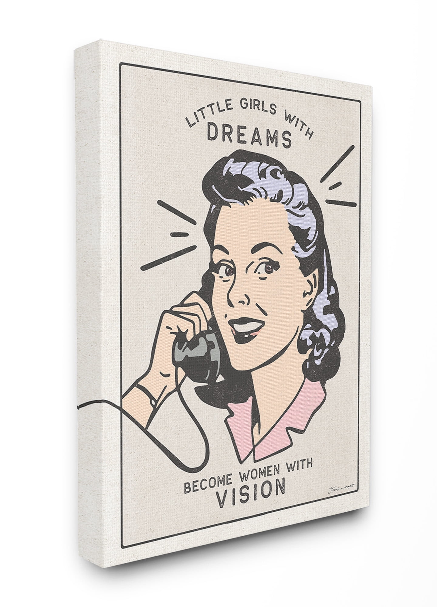The Kids Room By Stupell Little Girls with Dreams Retro Designed Woman with Phone Canvas Wall Art