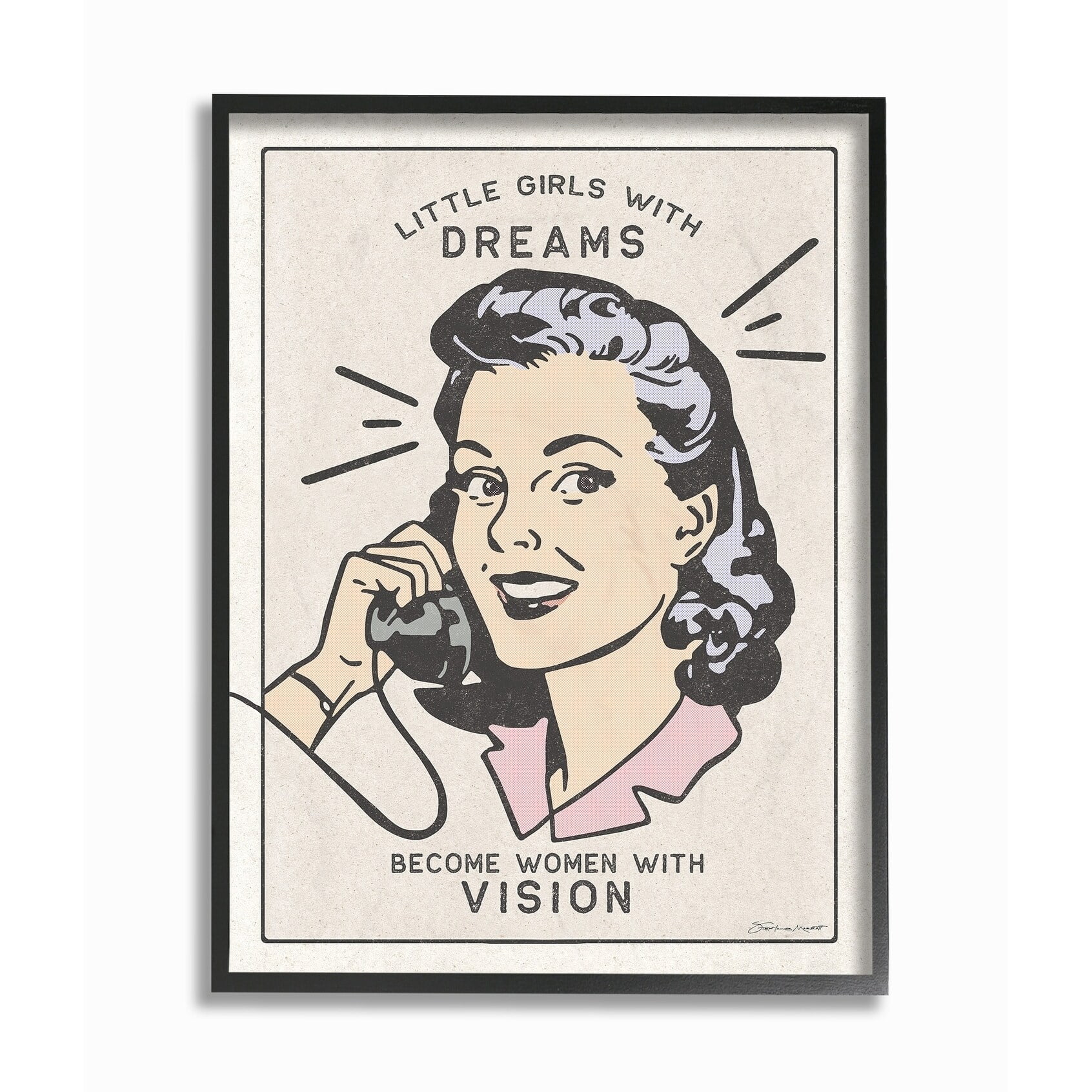 The Kids Room By Stupell Little Girls with Dreams Woman with Phone Framed Art, 11 x 14, Proudly A - Multi-Color 11 x 14