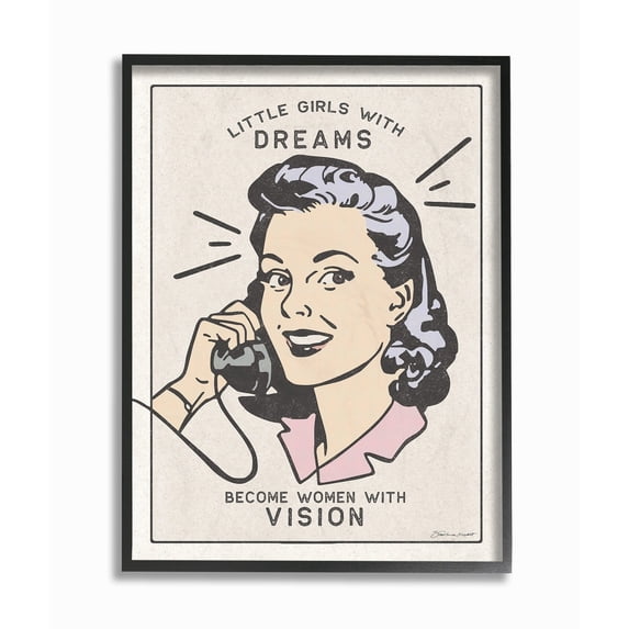 The Kids Room By Stupell Little Girls with Dreams Woman with Phone Framed Art, 11 x 14, Proudly A - Multi-Color 11 x 14