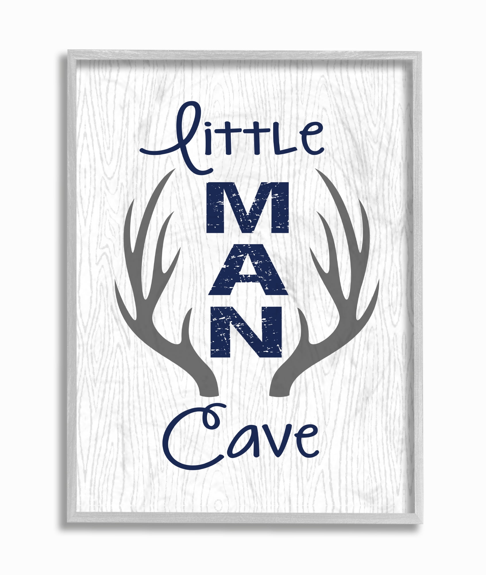 The Kids Room By Stupell Little Man Cave Antlers Wood Grain Gray Framed Texturized Art