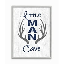The Kids Room By Stupell Little Man Cave Antlers Wood Grain Gray Framed Texturized Art