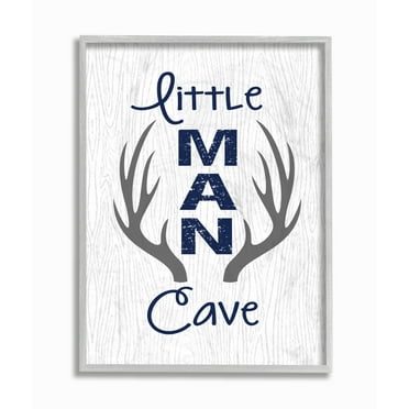 The Kids Room By Stupell Little Man Cave Antlers Wood Grain Gray Framed Texturized Art