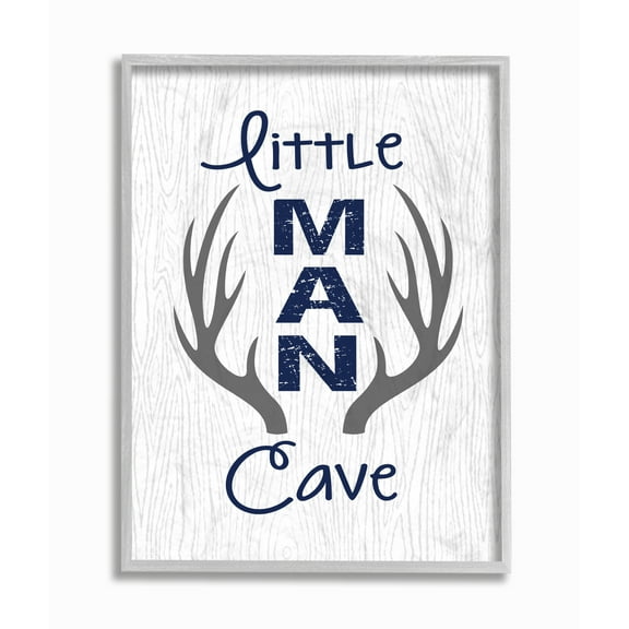 The Kids Room By Stupell Little Man Cave Antlers Wood Grain Gray Framed Texturized Art