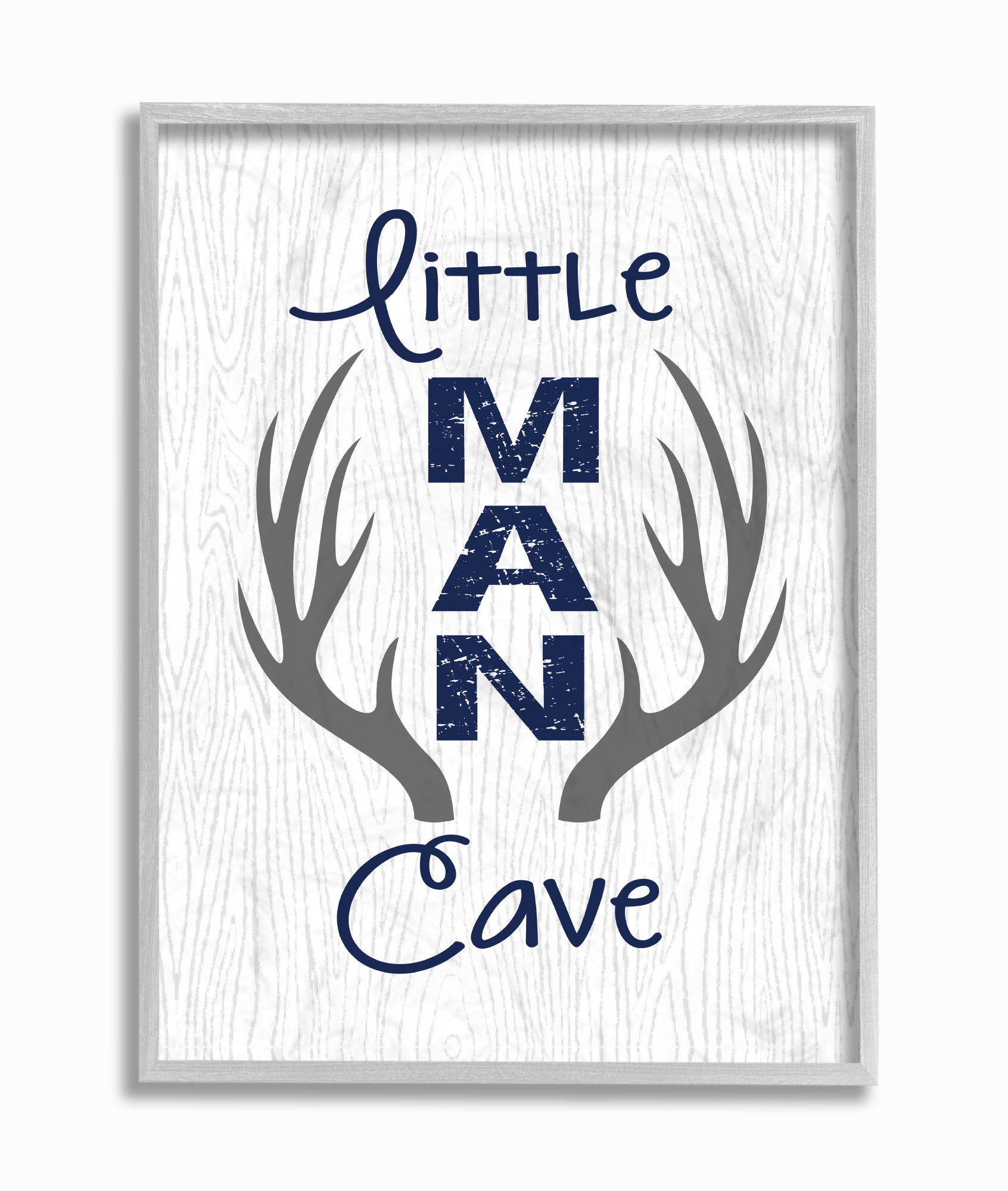 The Kids Room By Stupell Little Man Cave Antlers Wood Grain Gray Framed Texturized Art