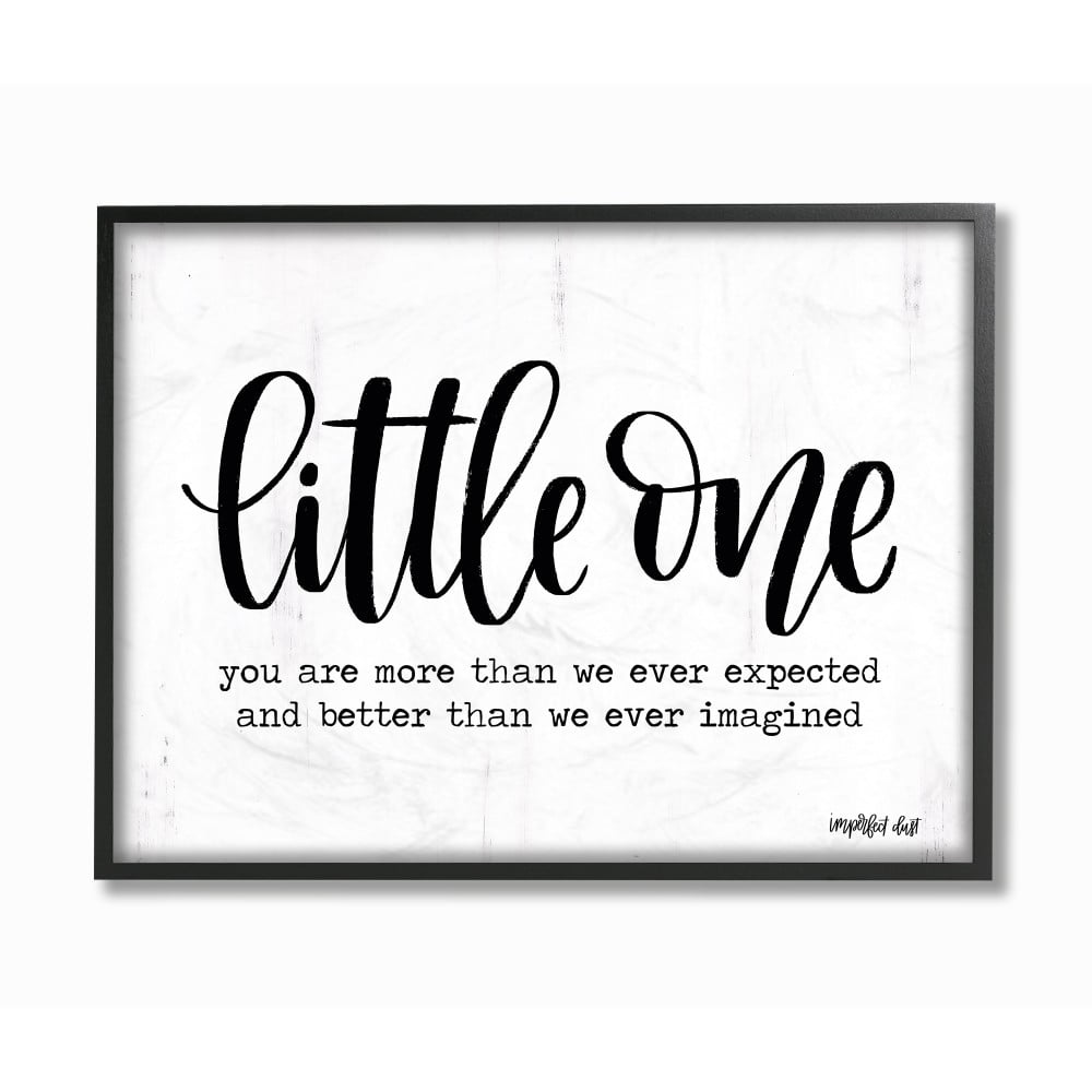 The Kids Room By Stupell Little One Black and White Script Typography with Wood Look