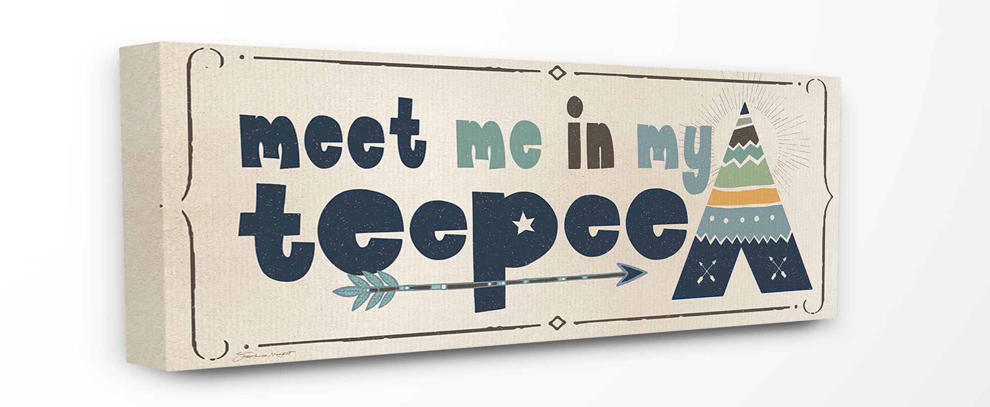 The Kids Room By Stupell Meet Me in my Teepee Navy Sign with Arrow Canvas Wall Art, 10 x 24