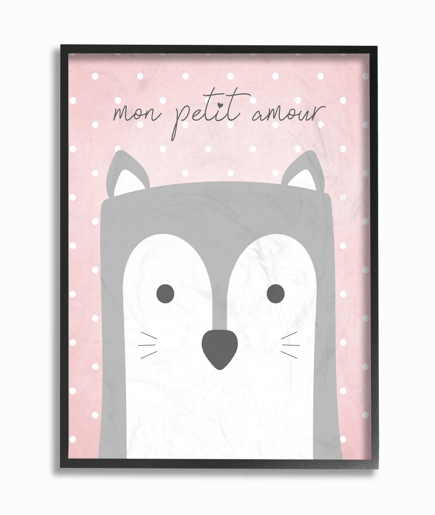 The Kids Room By Stupell Mon Petit Amour Grey Fox with Pink Polka dots Framed Texturized Art
