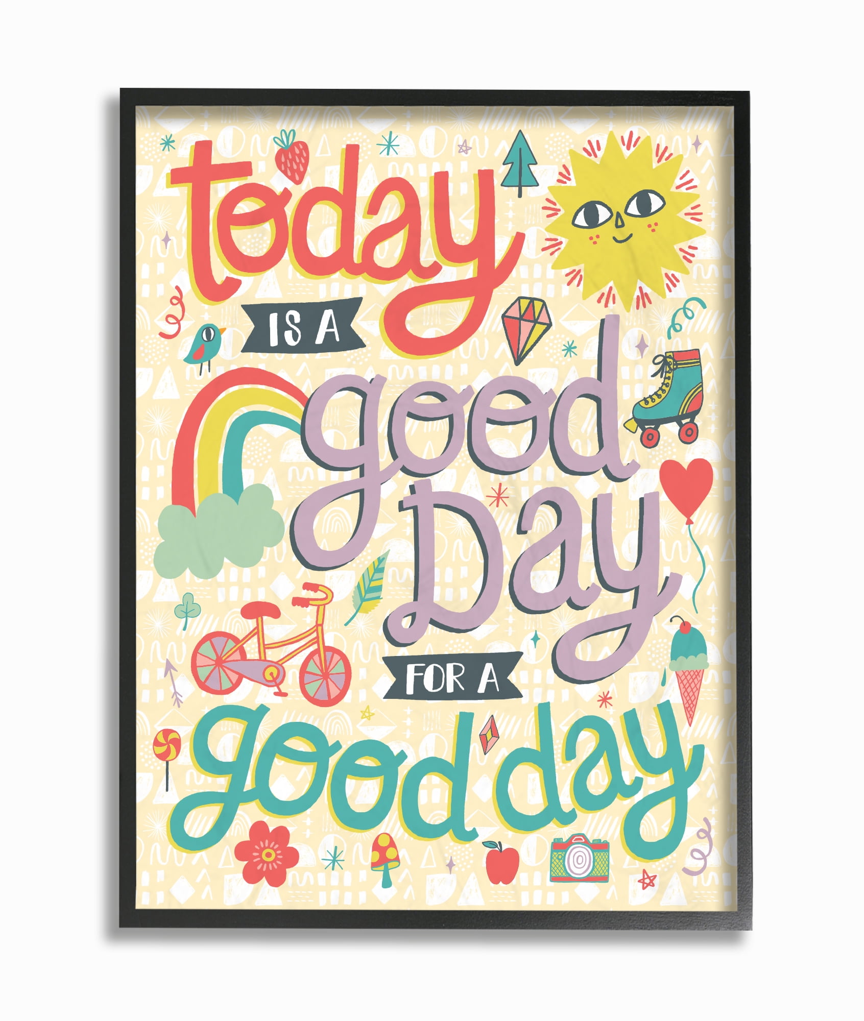 The Kids Room By Stupell Outdoor Sun and Rainbow Script Lettering Today Is A Good Day Framed Giclee Texturized Art, 11 x 14