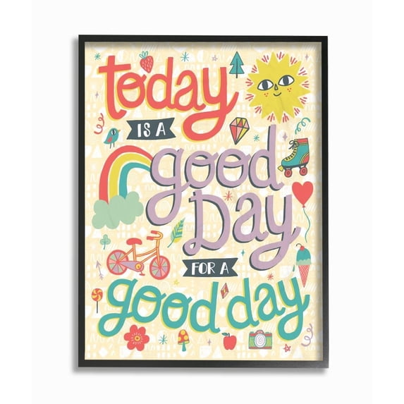 The Kids Room By Stupell Outdoor Sun and Rainbow Script Lettering Today Is A Good Day Framed Giclee Texturized Art, 16 x 20