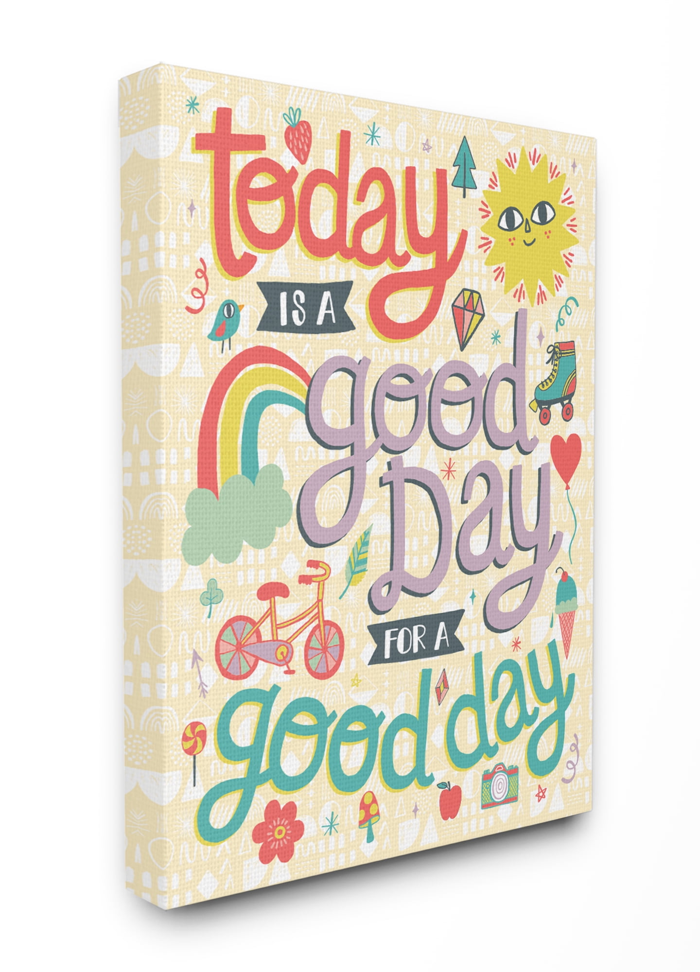The Kids Room By Stupell Outdoor Sun and Rainbow Script Lettering Today Is A Good Day Stretched Canvas Wall Art, 24 x 30