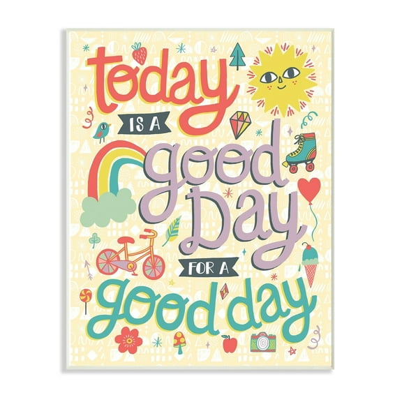 The Kids Room By Stupell Outdoor Sun and Rainbow Script Lettering Today Is A Good Day Wall Plaque Art, 12.5 x 18.5