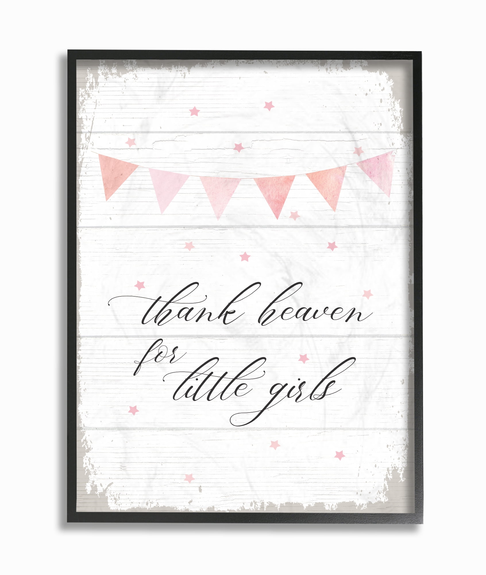 The Kids Room By Stupell Pink Bunting Thank Heaven for Little Girls Planked Look Framed Texturized Art