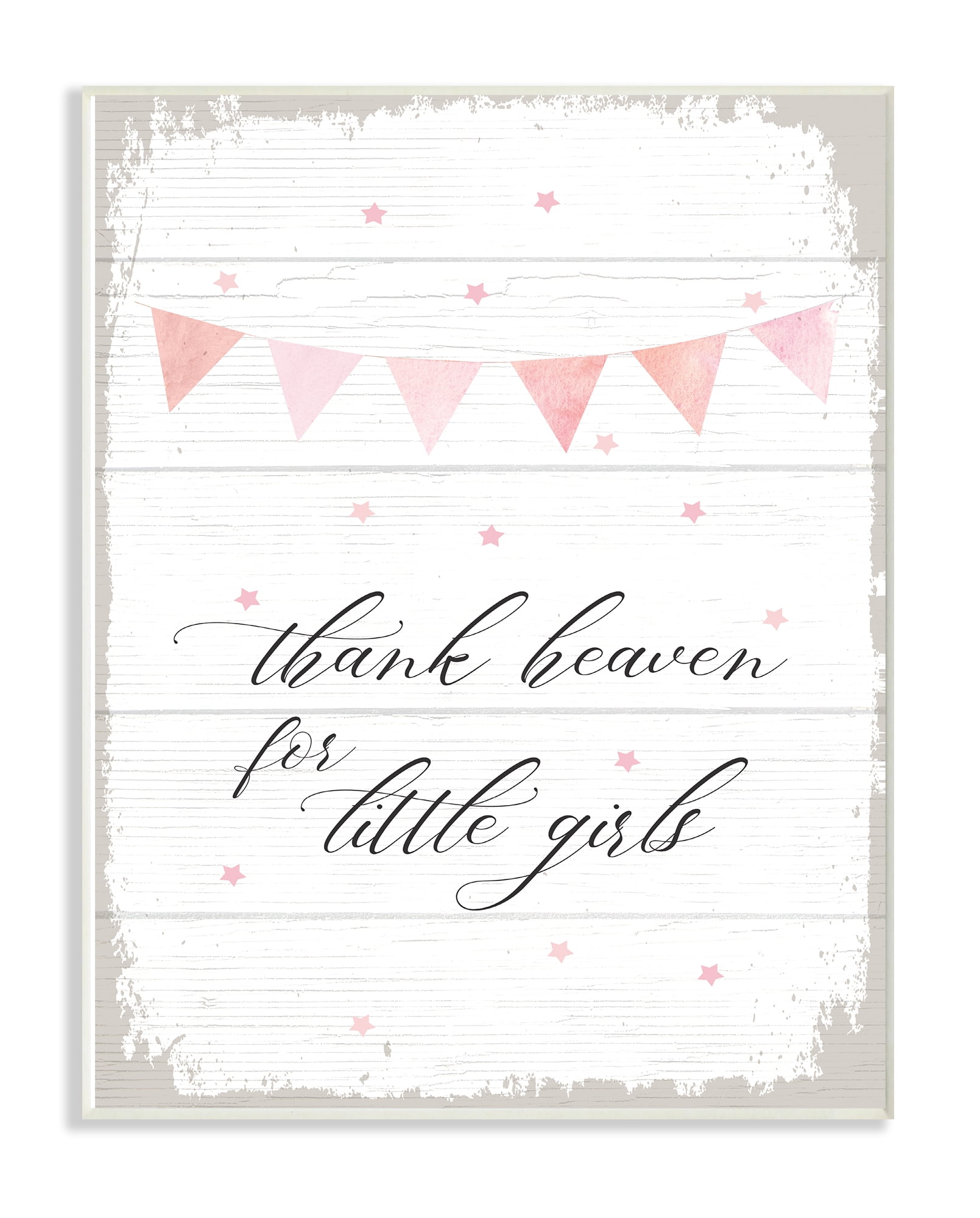 The Kids Room By Stupell Pink Bunting Thank Heaven for Little Girls Planked Look Wall Plaque Art
