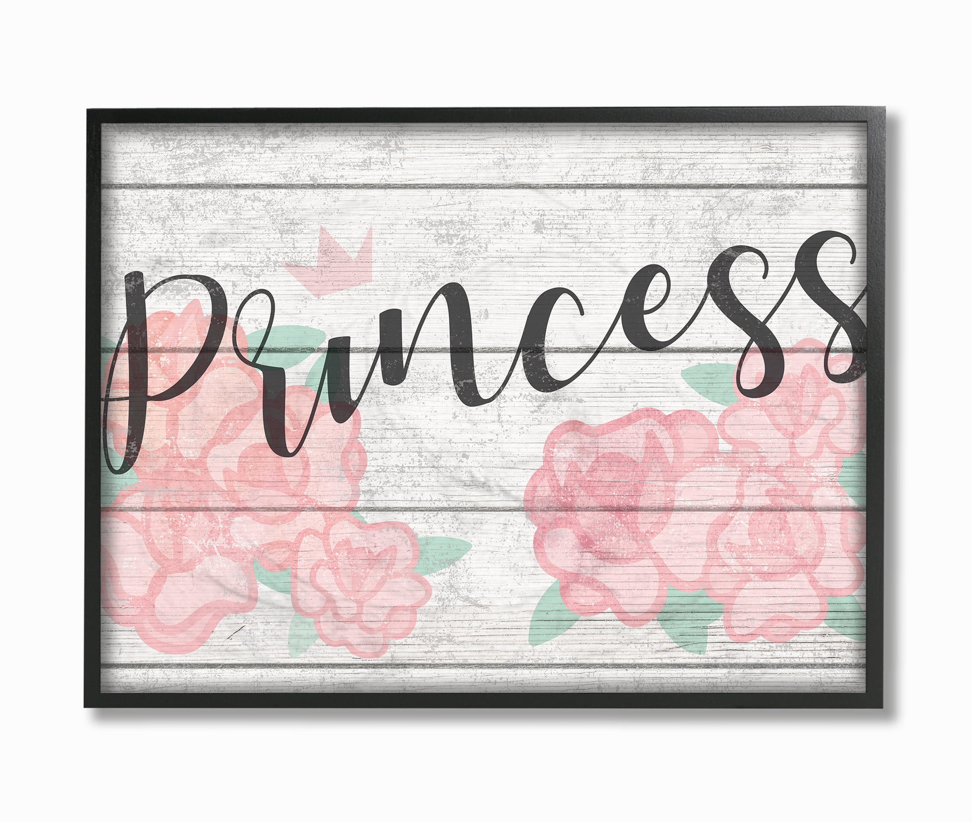 The Kids Room By Stupell Pink Roses Princess with Crown Planked Look Sign Framed Art, 11 x 14, Design By Artist Daphne Polselli 24 x 30