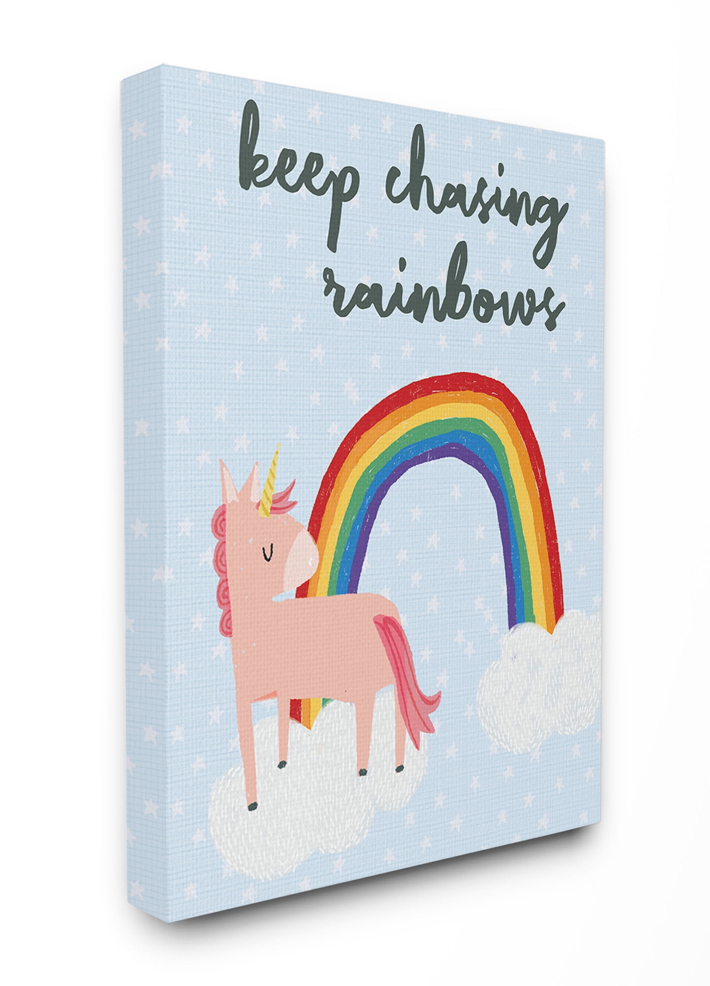 The Kids Room By Stupell Pink Unicorn Keep Chasing Rainbows with Polka Dots Canvas Wall Art