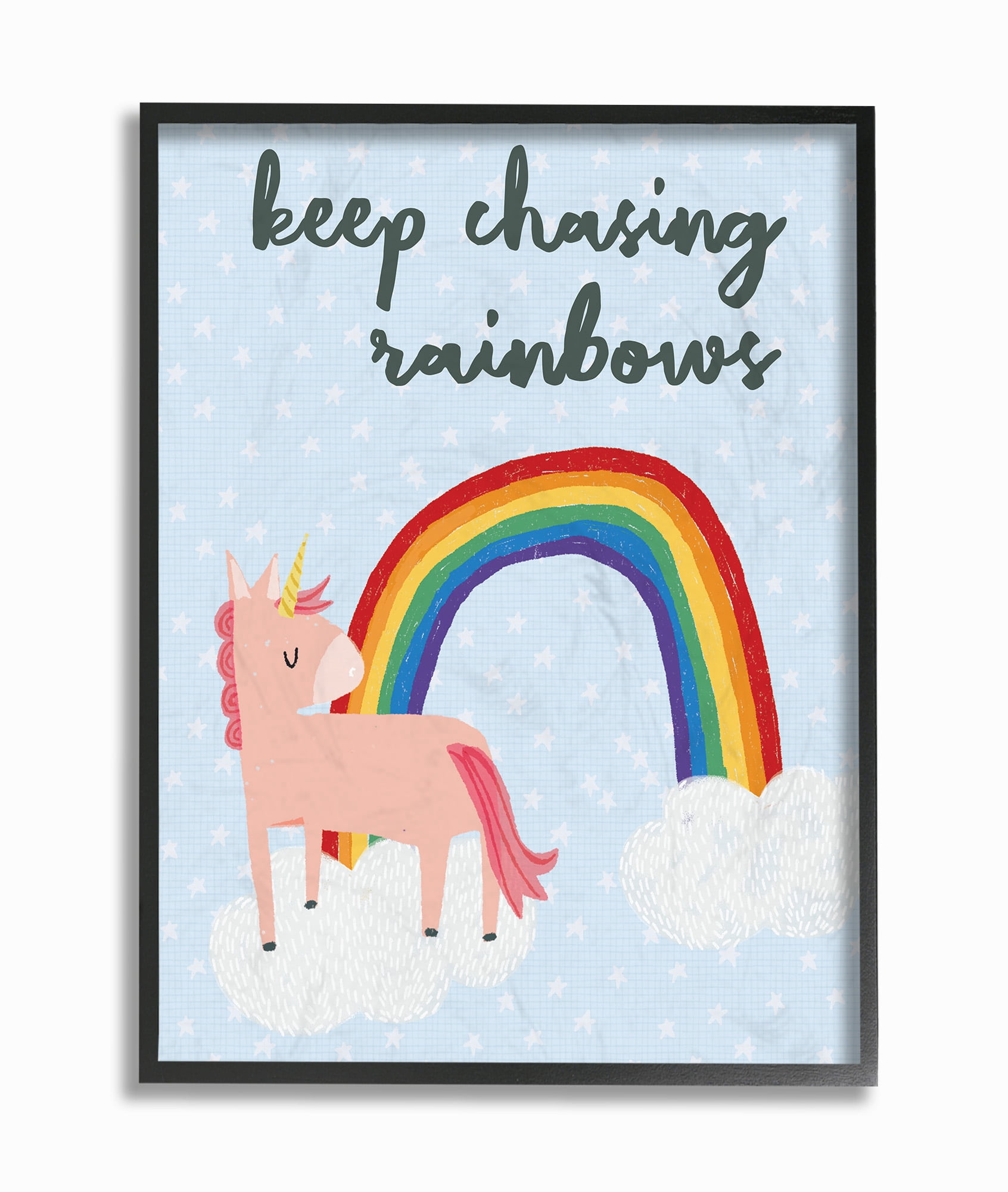 The Kids Room By Stupell Pink Unicorn Keep Chasing Rainbows with Polka Dots Framed Texturized Art