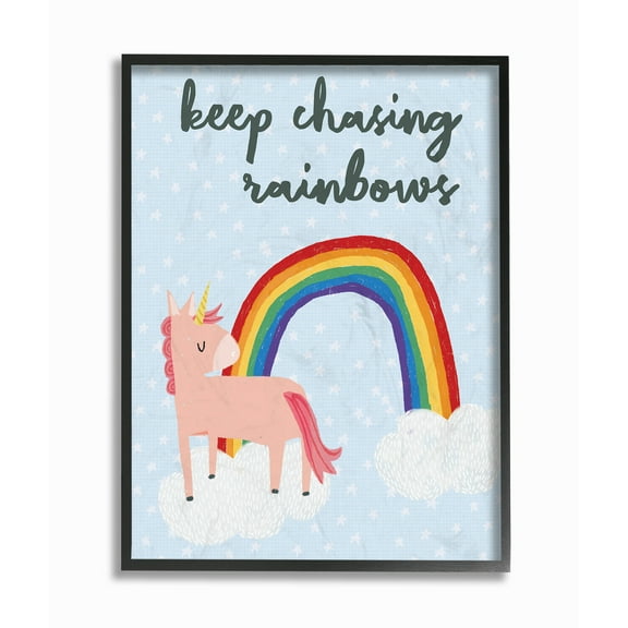 The Kids Room By Stupell Pink Unicorn Keep Chasing Rainbows with Polka Dots Framed Texturized Art
