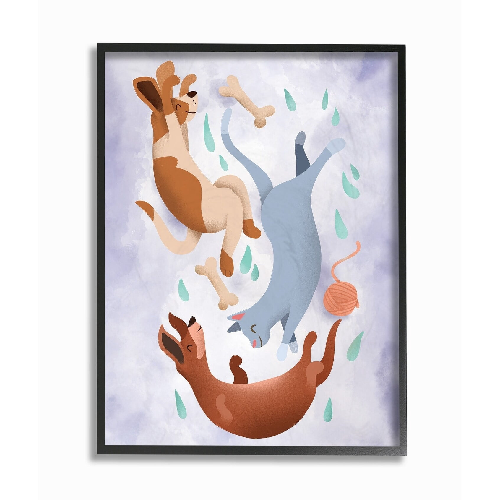 Stupell  Raining Cats and Dogs From A Purple Sky Framed Art, 11 x 14, Design By Artist Kiel Evins - Multi-Color 16 x 20