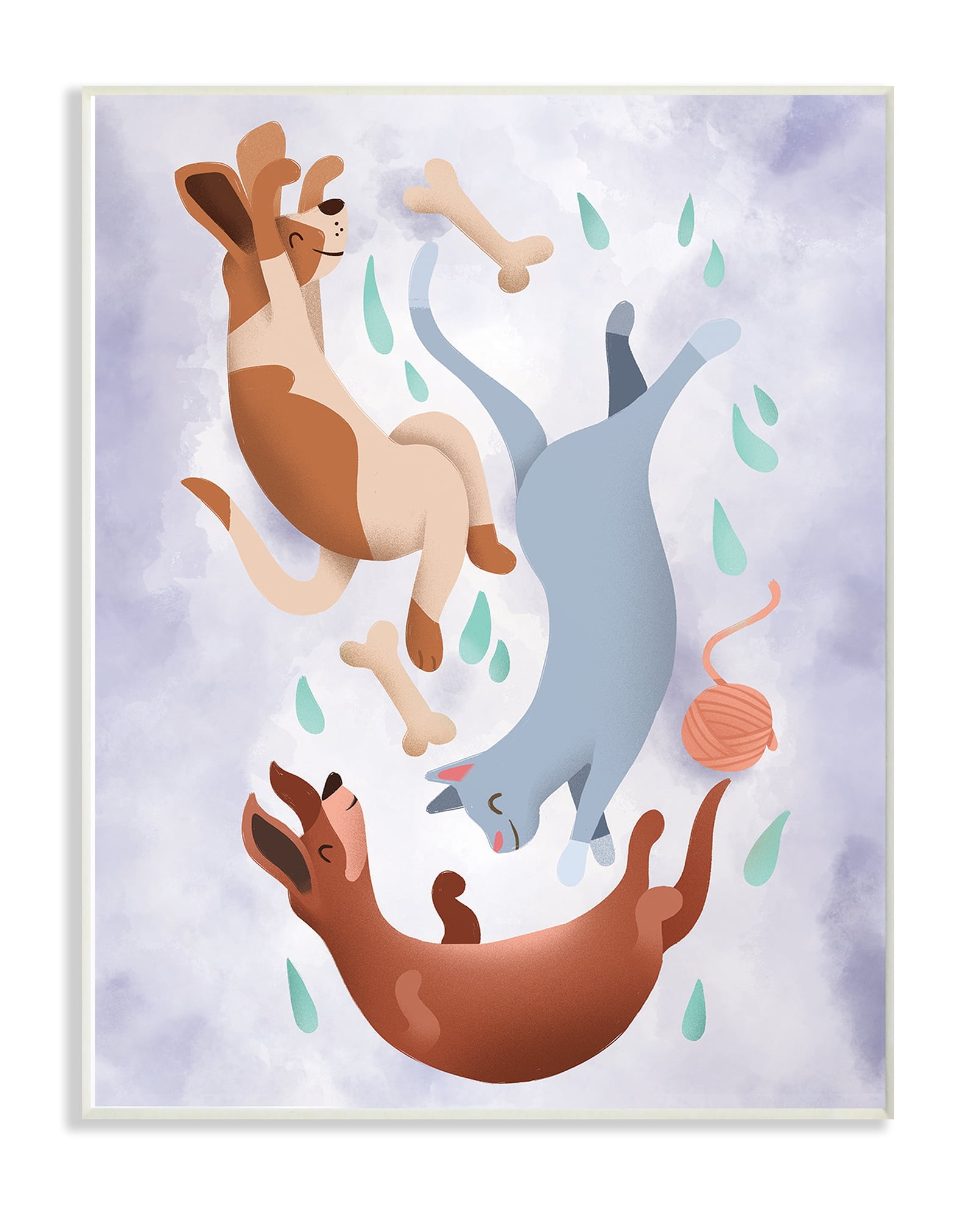 The Kids Room By Stupell Raining Cats and Dogs From A Purple Sky Wall Plaque Art