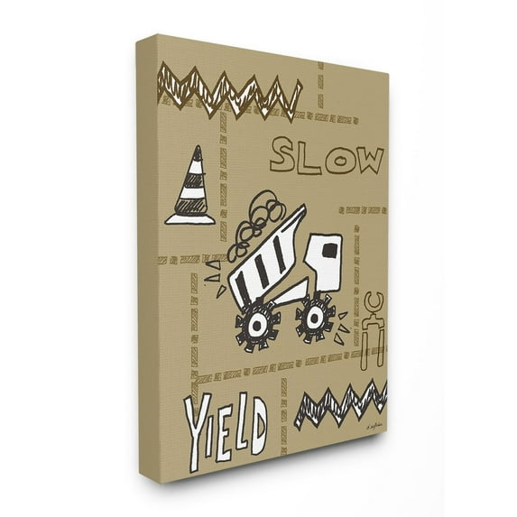 The Kids Room By Stupell Slow Yield Tan Dump Truck Construction Zone Canvas Wall Art