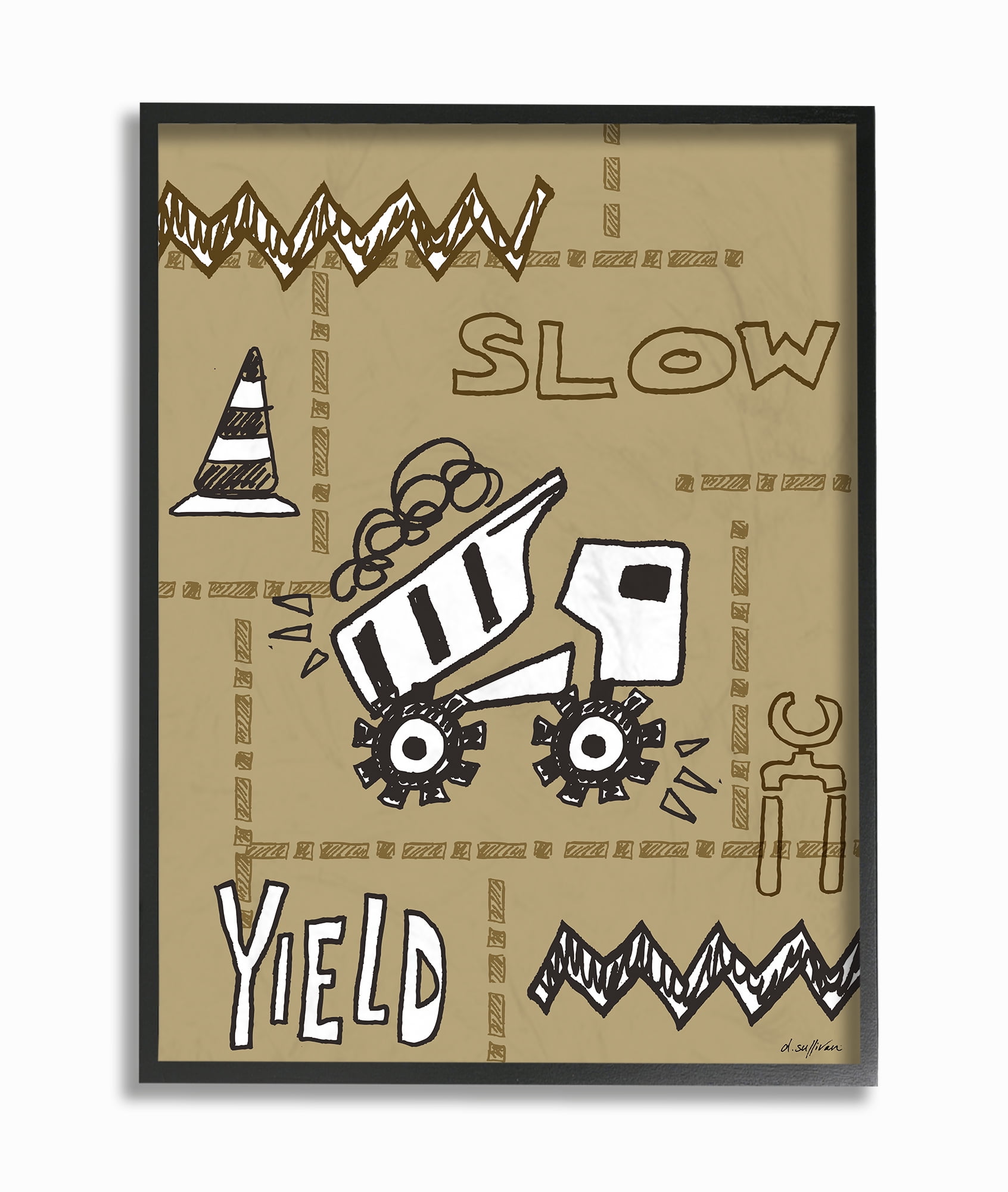 The Kids Room By Stupell Slow Yield Tan Dump Truck Construction Zone Framed Texturized Art