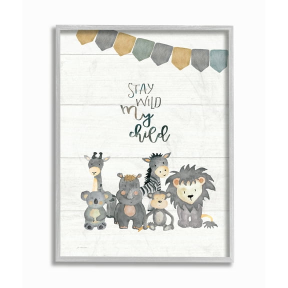 The Kids Room By Stupell Stay Wild My Child Animals Gray Framed Texturized Art