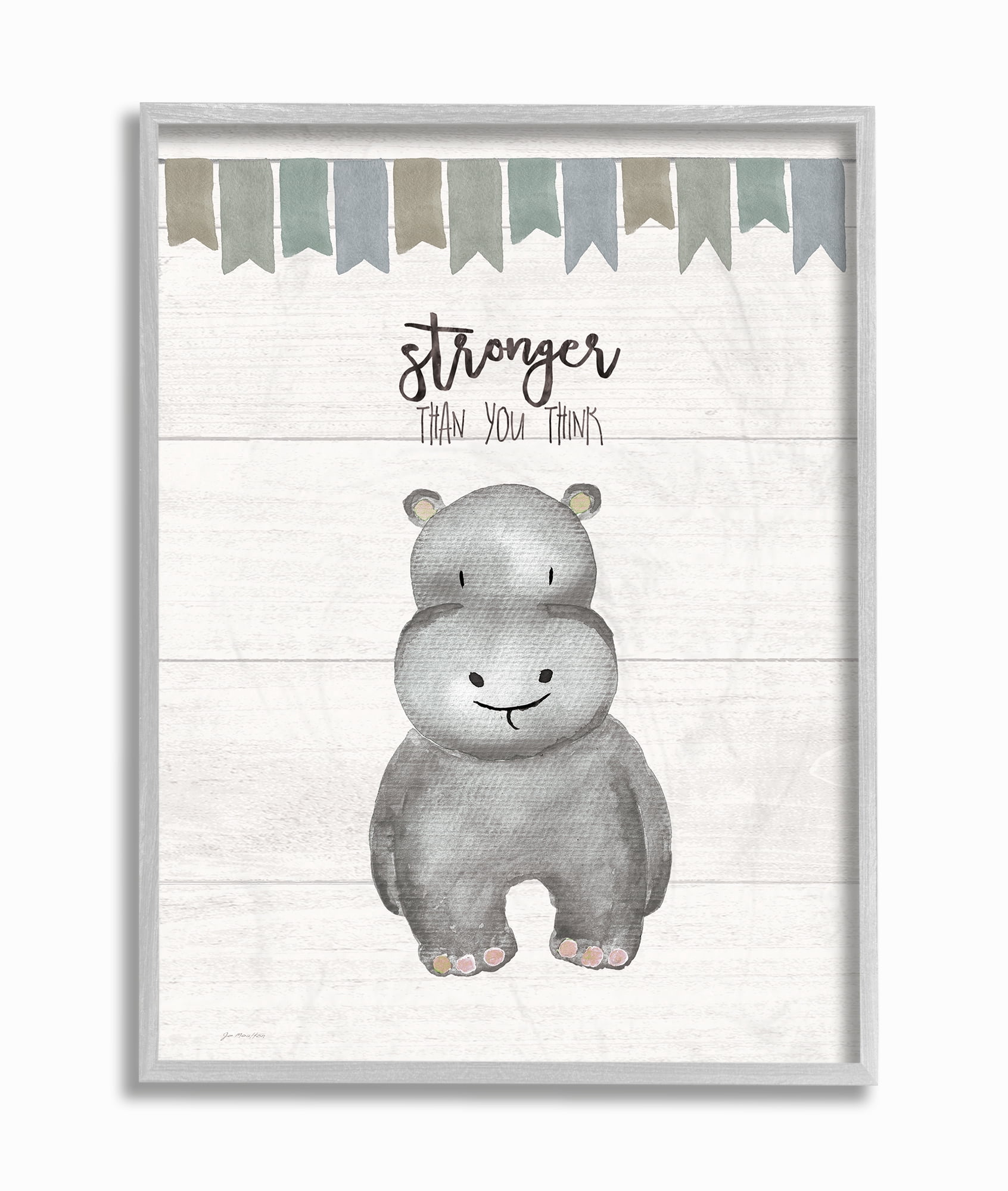 The Kids Room By Stupell Stronger Than You Think Hippo Gray Framed Texturized Art