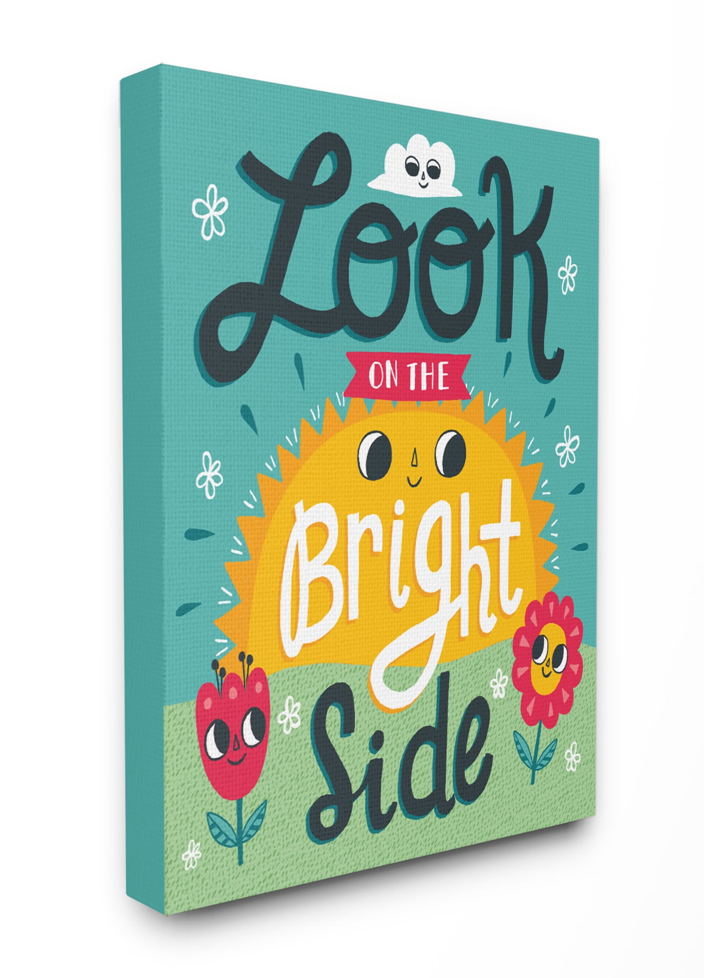 The Kids Room By Stupell Sun and Flowers Script Lettering Look On The Bright Side Stretched Canvas Wall Art, 24 x 30