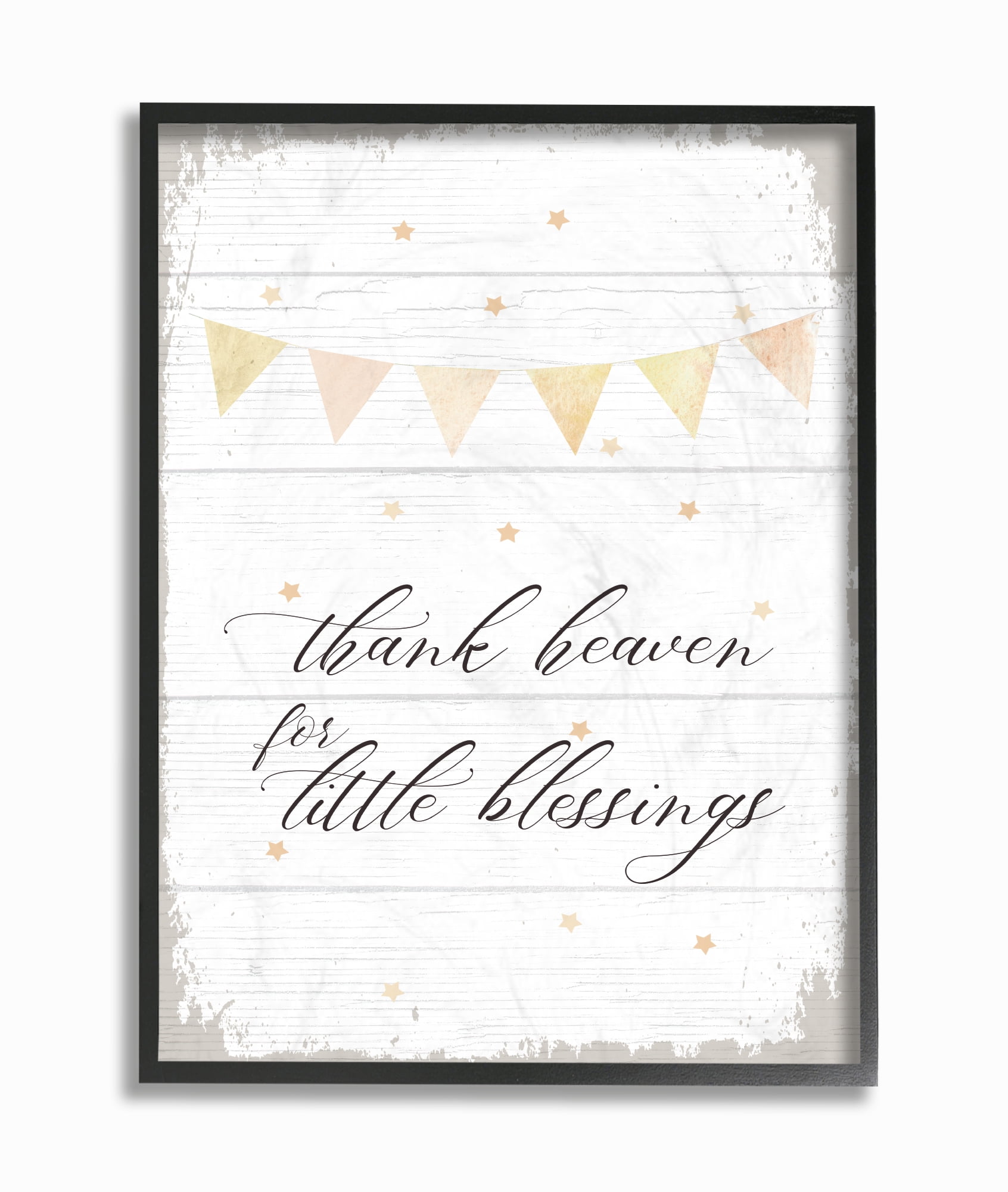 The Kids Room By Stupell Yellow Bunting Thank Heaven for Little Blessings Planked Look Framed Texturized Art