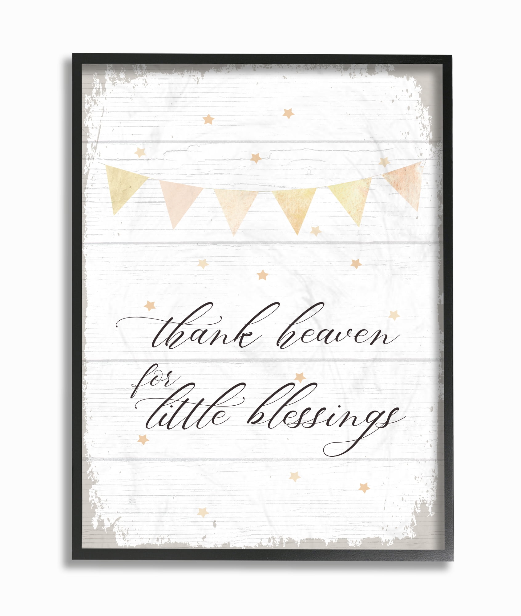 The Kids Room By Stupell Yellow Bunting Thank Heaven for Little Blessings Planked Look Framed Texturized Art