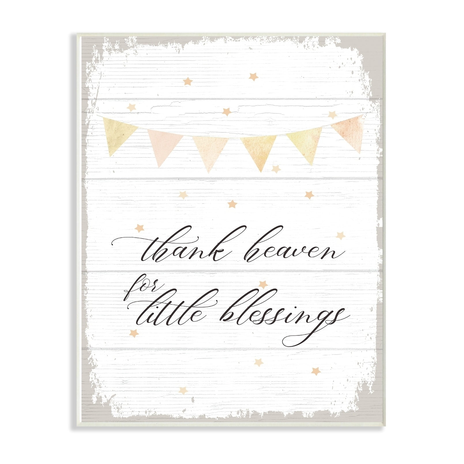 The Kids Room By Stupell Yellow Bunting Thank Heaven for Little Blessings Planked Look Wall Plaque Art