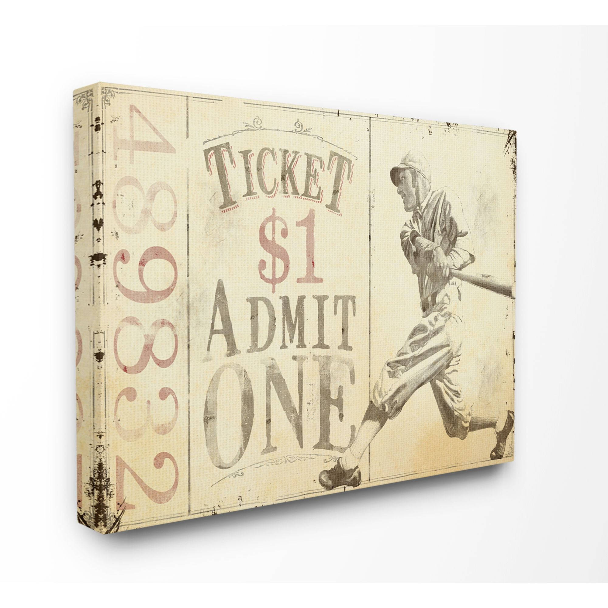 The Kids Room by Stupell Admit One Vintage Baseball Sports Design Canvas Wall Art by The Saturday Evening Post