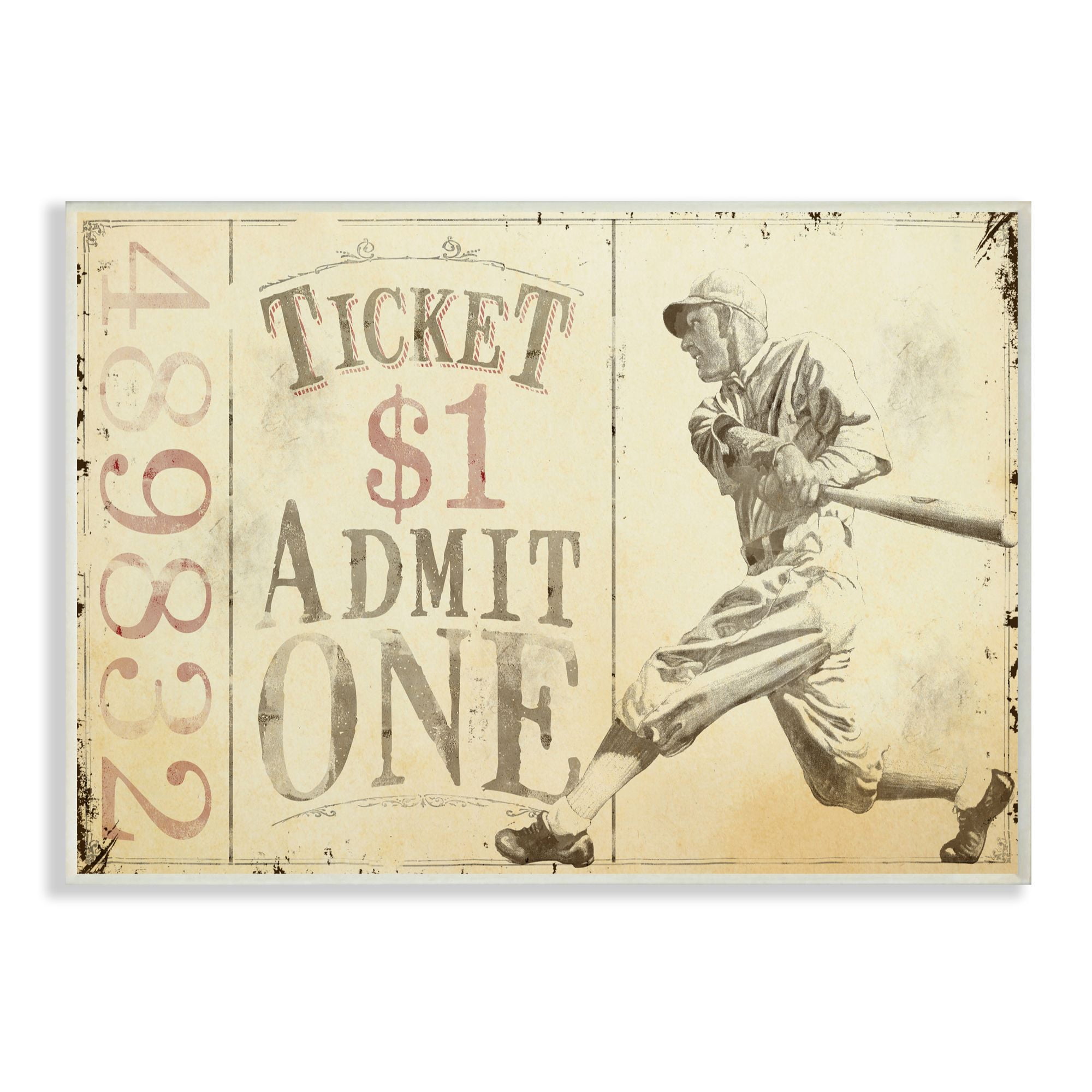 The Kids Room by Stupell Admit One Vintage Baseball Sports Design Wall Plaque by The Saturday Evening Post