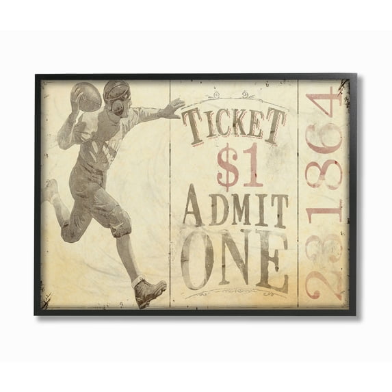 The Kids Room by Stupell Admit One Vintage Football Player Sports Design Framed Wall Art by The Saturday Evening Post