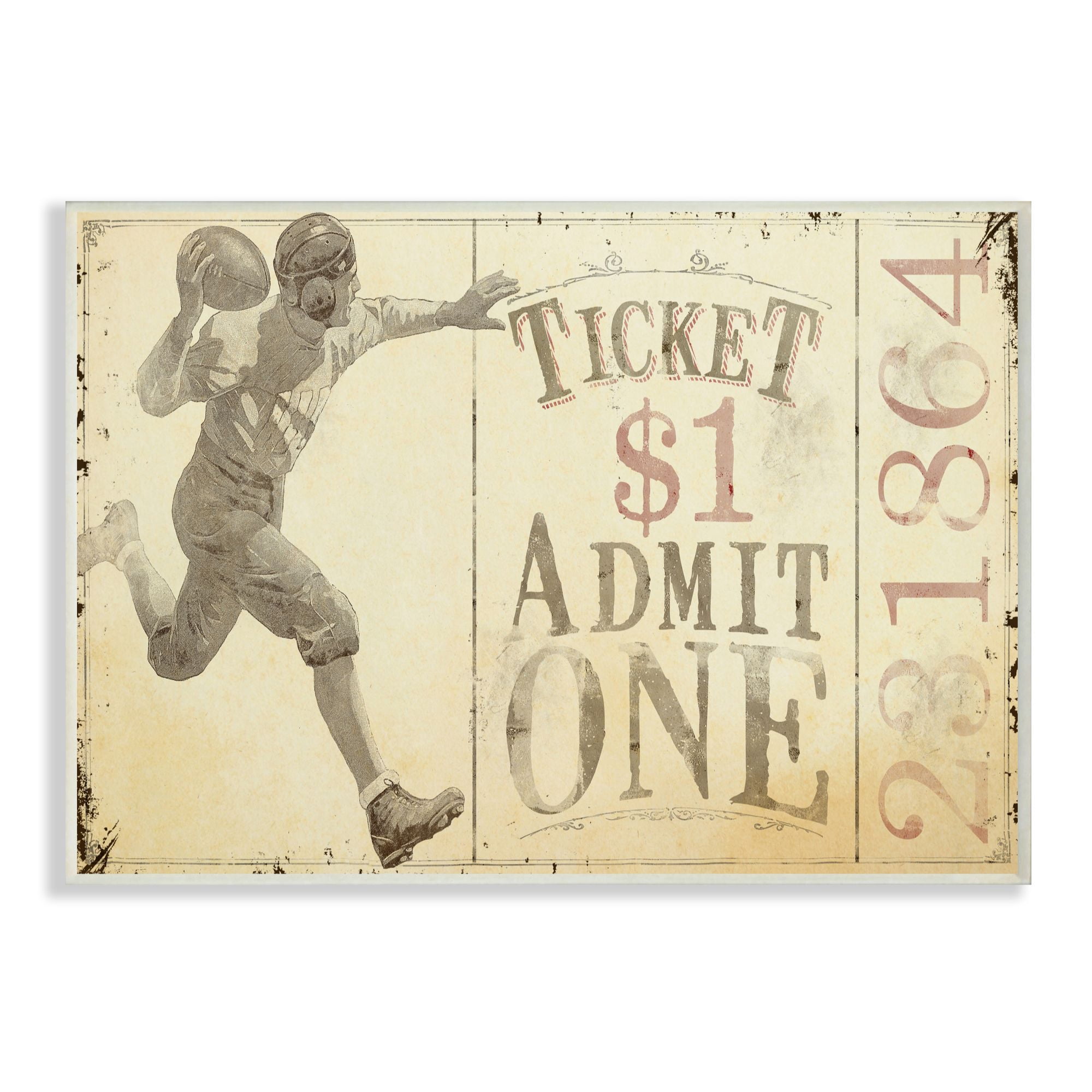 The Kids Room by Stupell Admit One Vintage Football Player Sports Design Wall Plaque by The Saturday Evening Post