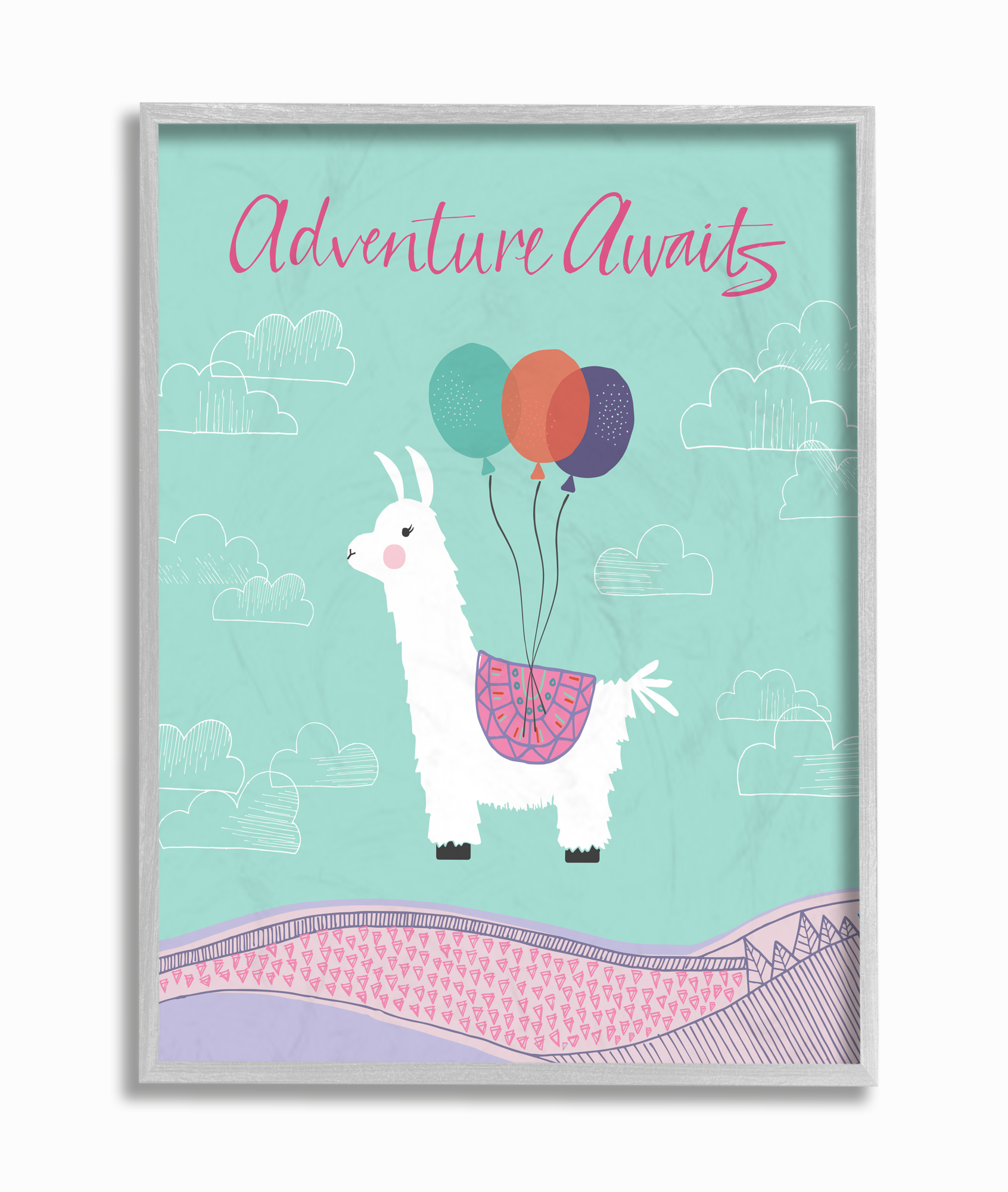 The Kids Room by Stupell Adventure Awaits Llama With Balloons Framed Wall Art by Border Bloom