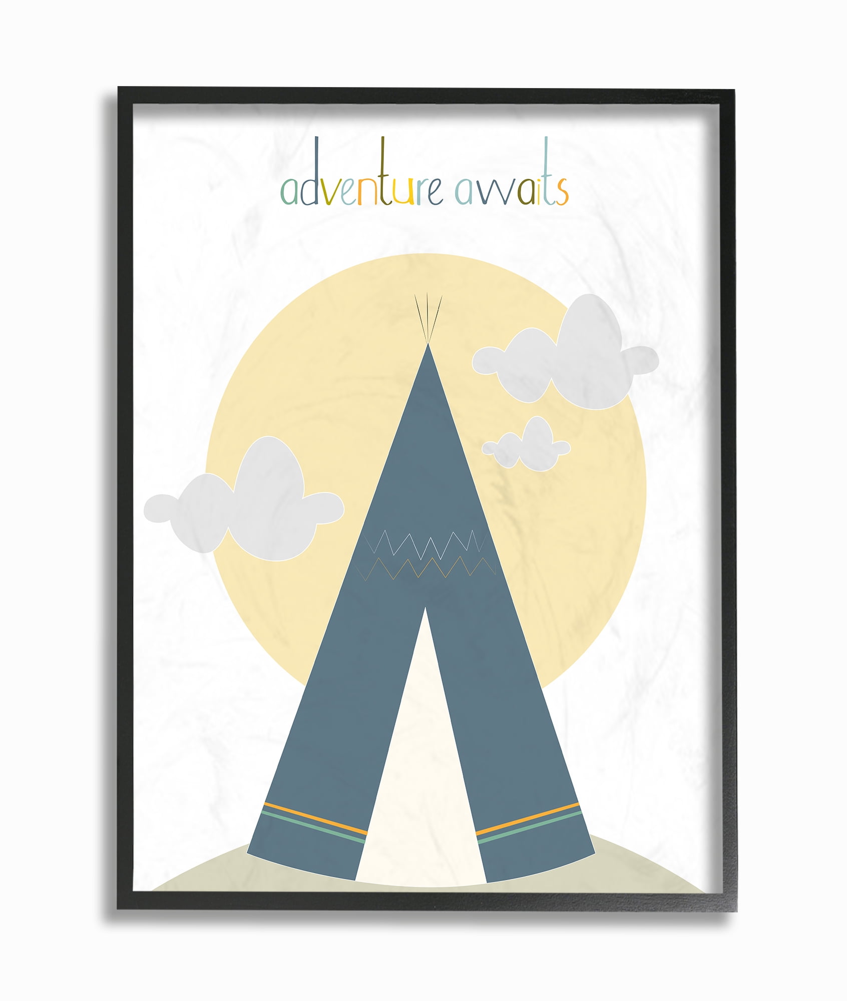 The Kids Room by Stupell Adventure Awaits Tee Pee in Blue Framed Giclee Texturized Art, 11 x 1.5 x 14