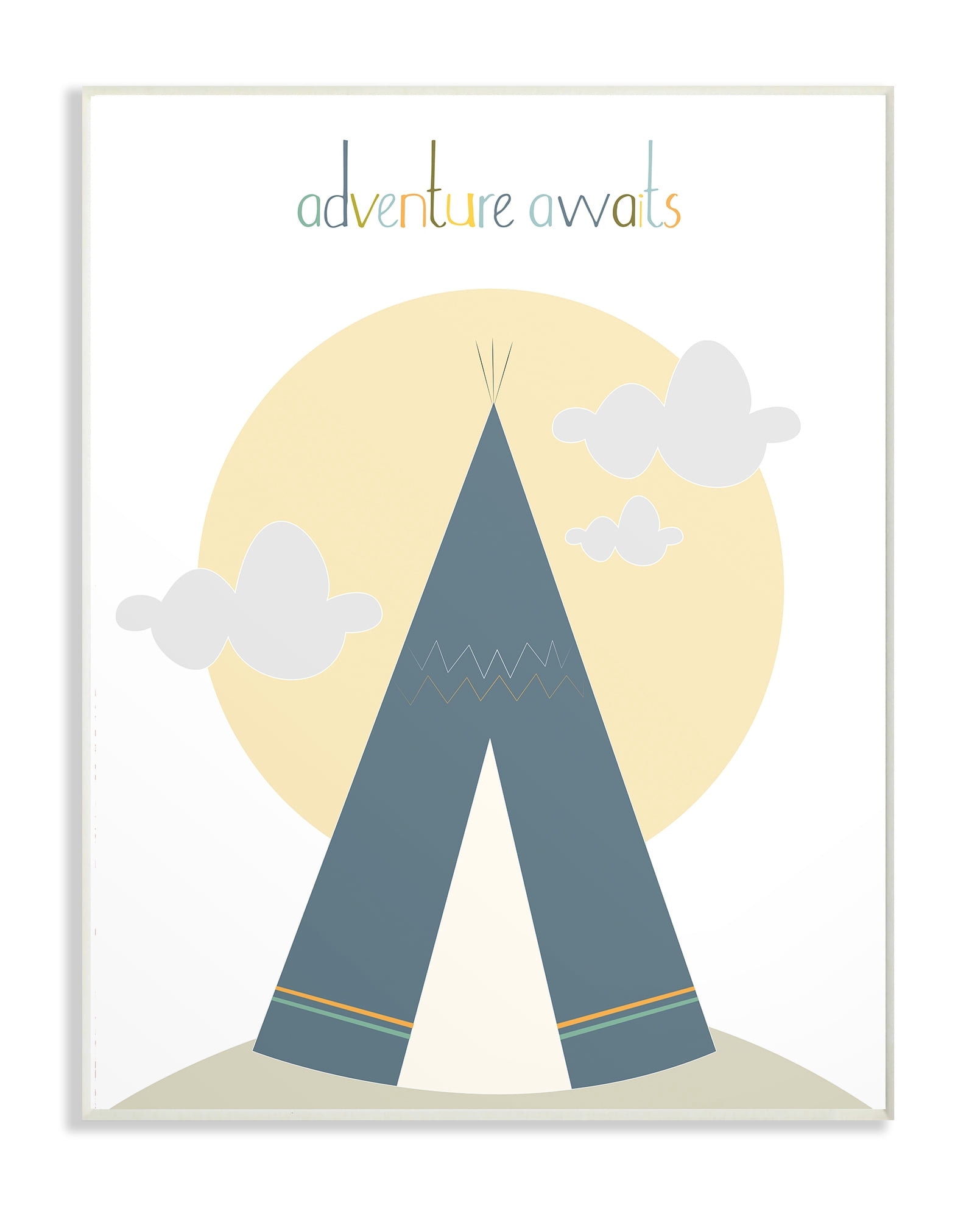 The Kids Room by Stupell Adventure Awaits Tee Pee in Blue Oversized Wall Plaque Art, 12.5 x 0.5 x 18.5