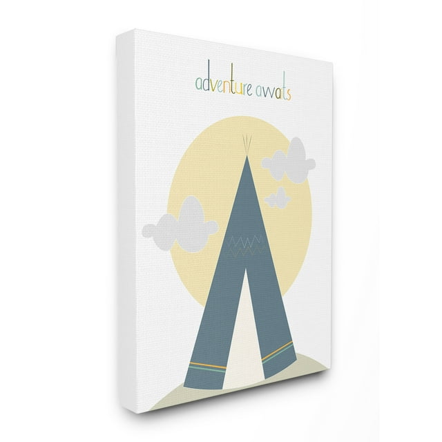 The Kids Room by Stupell Adventure Awaits Tee Pee in Blue Stretched Canvas Wall Art, 30 x 1.5 x 40
