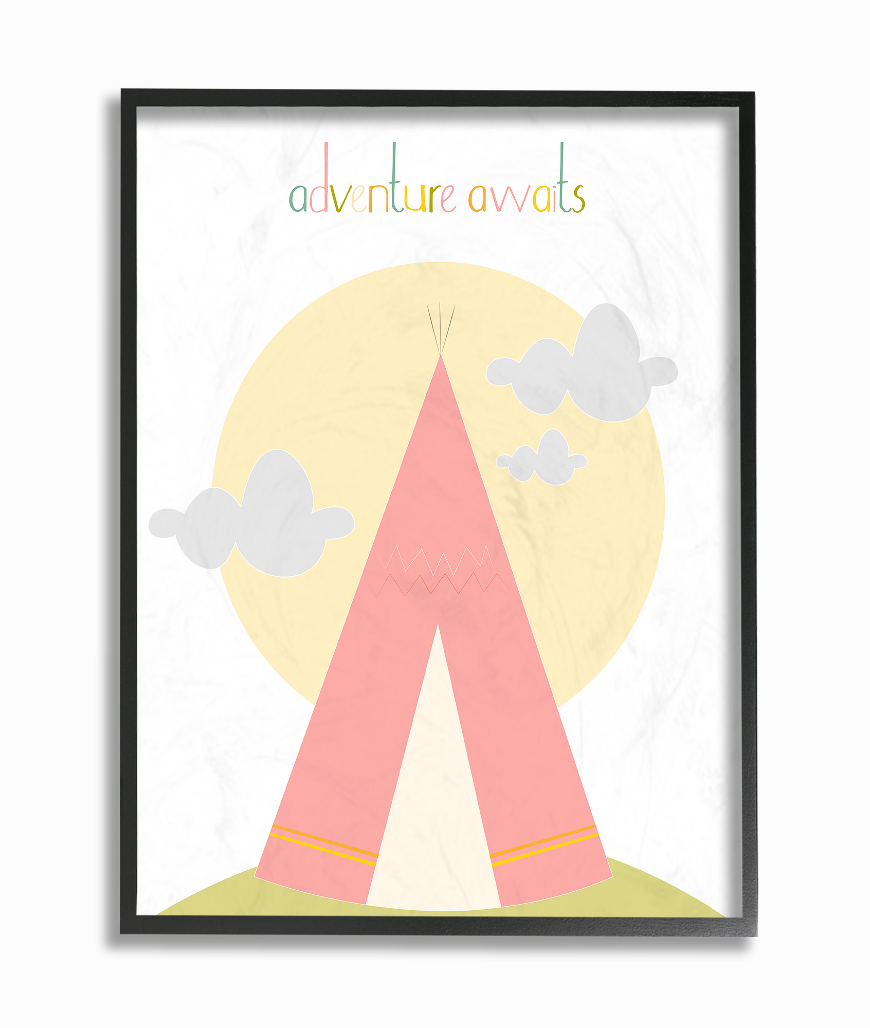 The Kids Room by Stupell Adventure Awaits Tee Pee in Pink Framed Giclee Texturized Art, 11 x 1.5 x 14