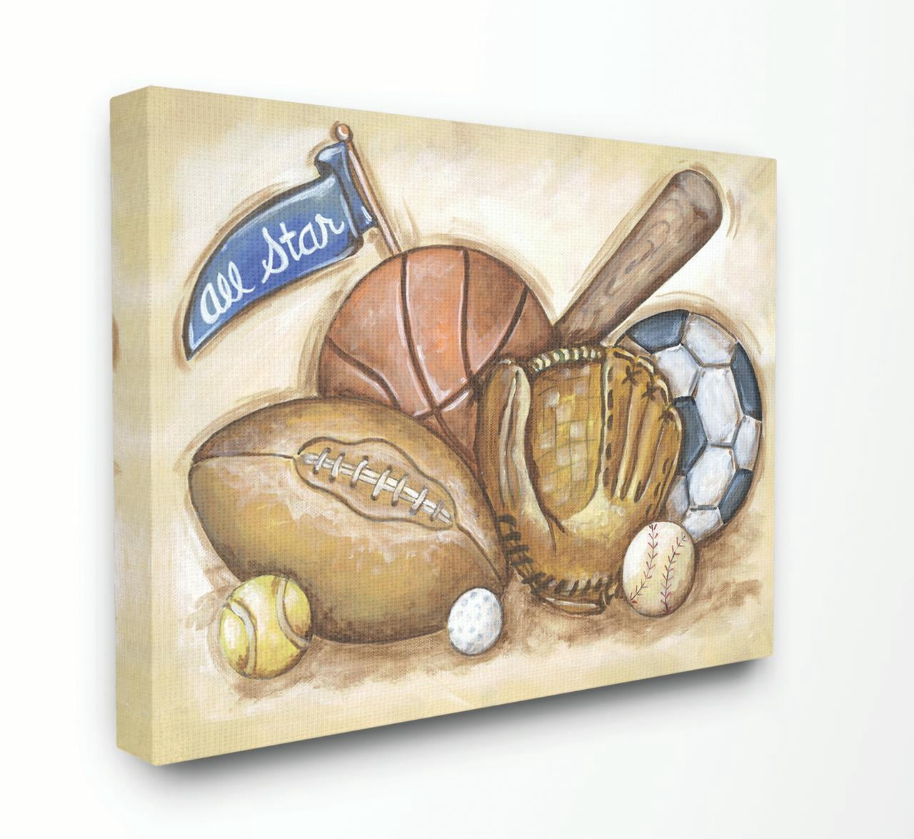 The Kids Room by Stupell All Star Multi Sport On Brown Background Canvas Wall Art by Reesa Qualia