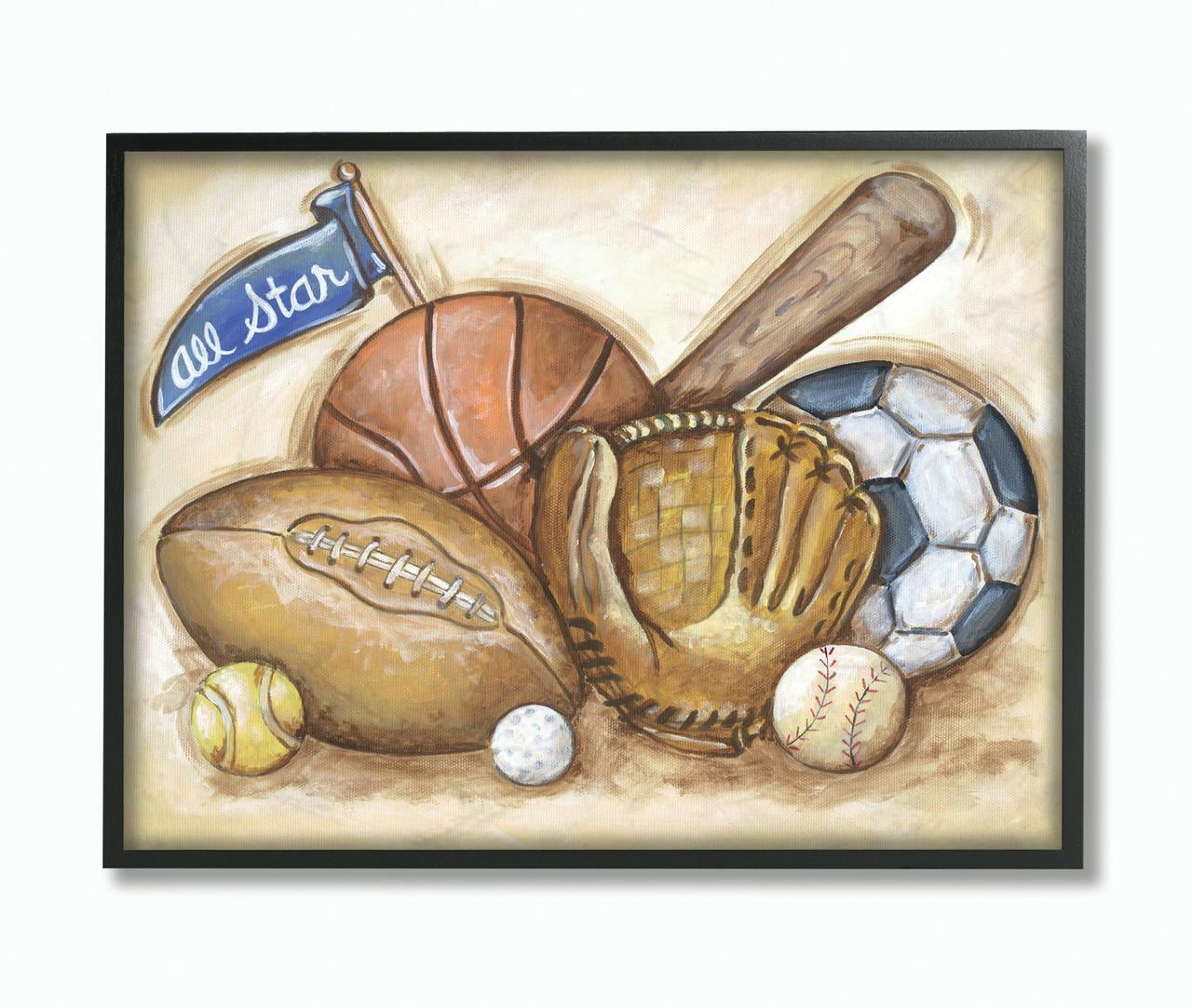 Kids Sports Themed Abstract Canvas Print with Black Frame