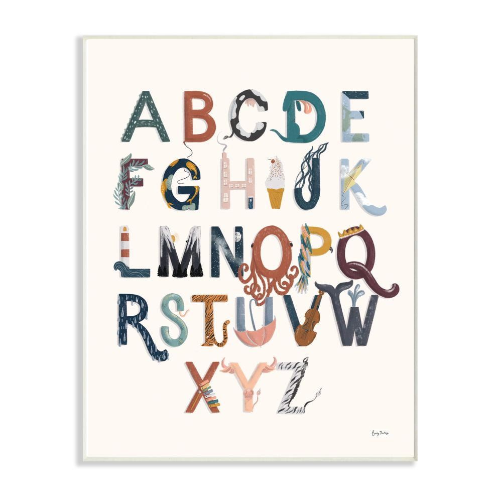 The Kids Room by Stupell Alphabet Animals Instruments Kids Nursery Design Wall Plaque Art by Becky Thorns