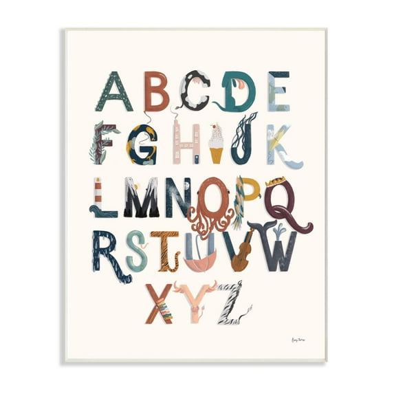 The Kids Room by Stupell Alphabet Animals Instruments Kids Nursery Design Wall Plaque Art by Becky Thorns