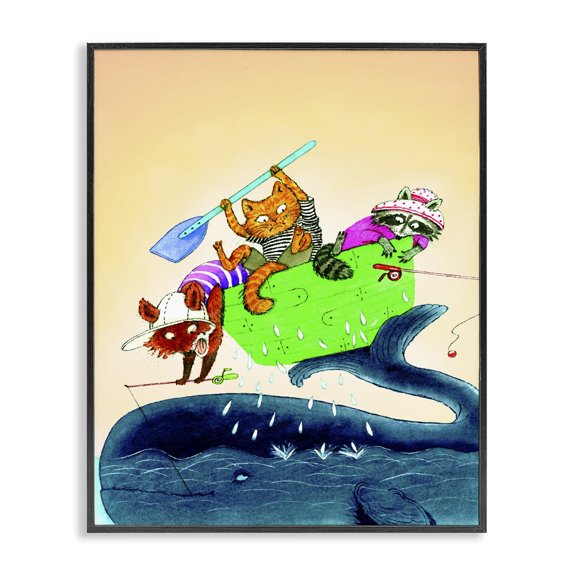 Stupell Industries Coastal Animal Sailors Cartoon Green Yellow Kids Nursery Black Framed Giclee Art, 11 x 14, by The Saturday Evening Post