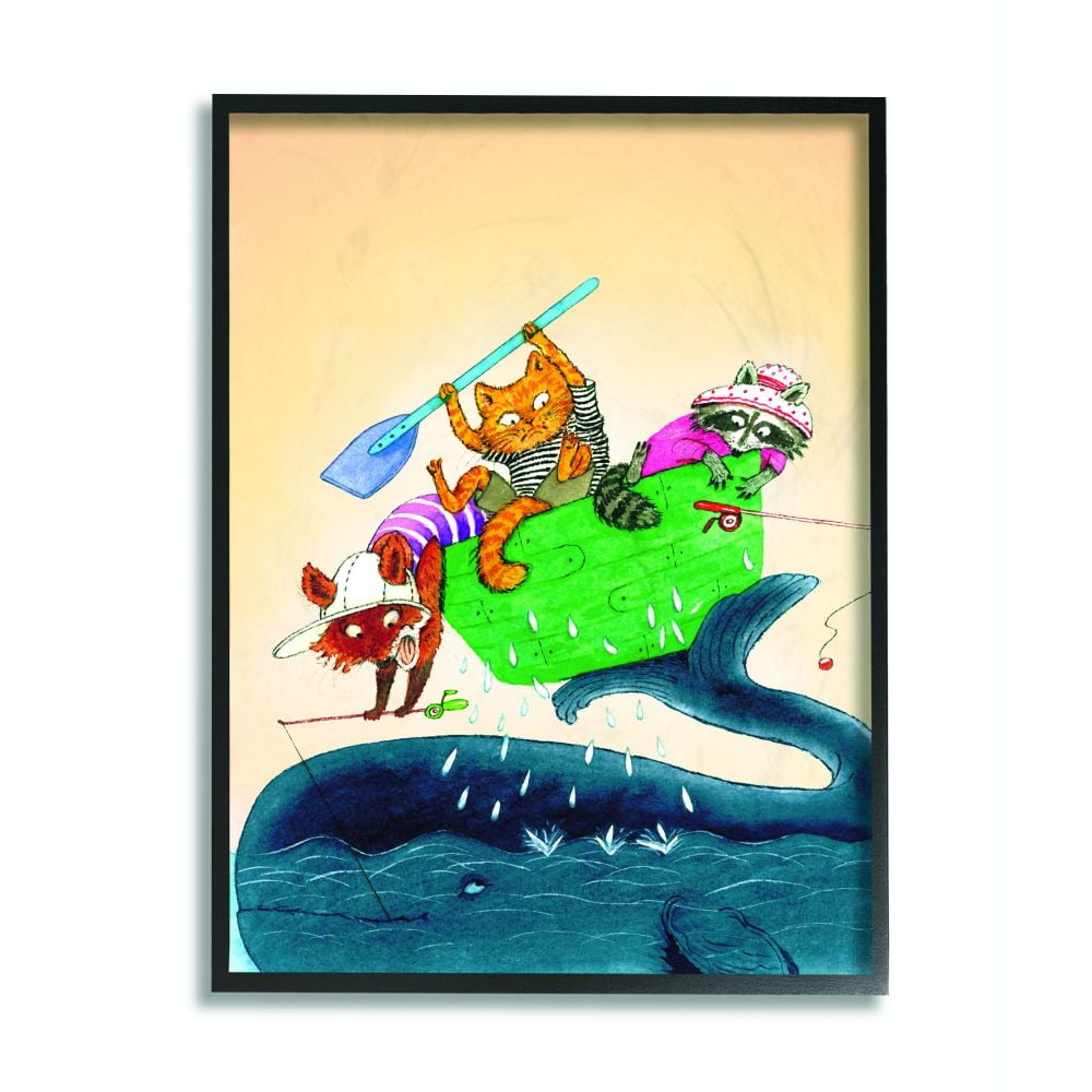 The Kids Room by Stupell Animal Sailors Cartoon Green Yellow Kids Nursery Painting Framed Wall Art by The Saturday Evening Post